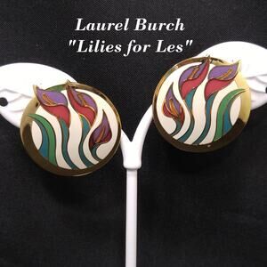 Laurel Burch "Lilies For Les" Floral Post Earrings, Gold Plated, 1980s Vintage